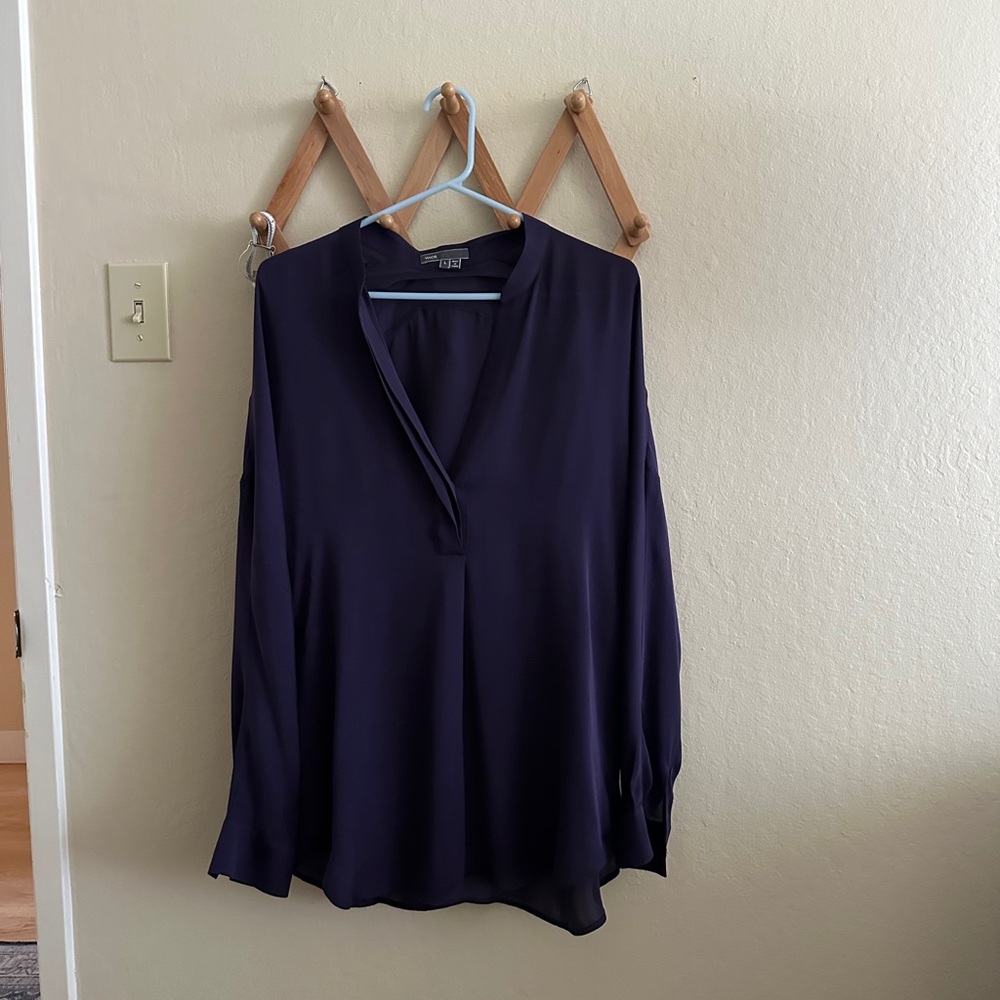 Vince Deep Purple V-Neck Long Sleeve Blouse